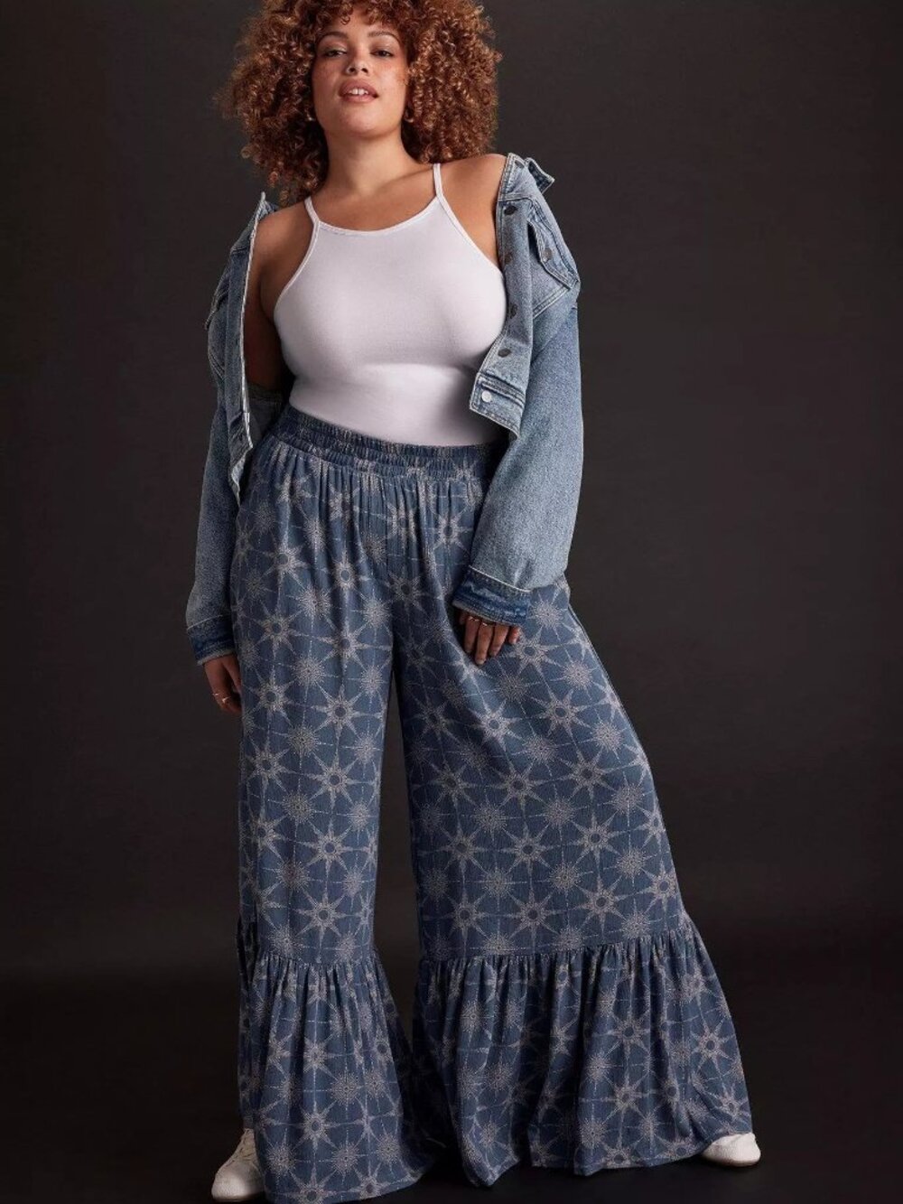 FESTI Tiered Straight Pant — Star Grid China Blue (PANTS ONLY) Size 3
